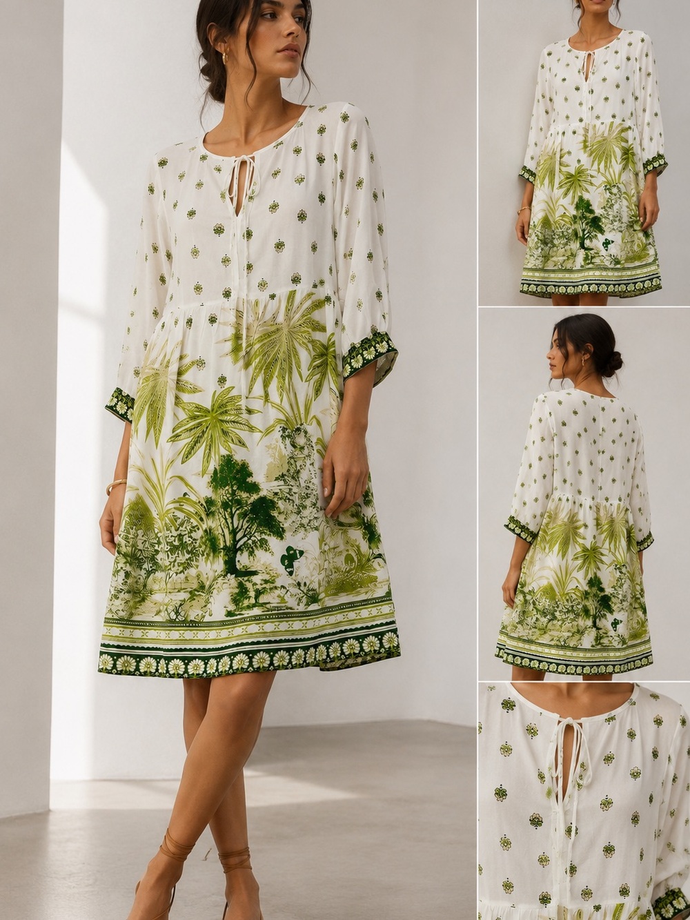 ☘️Mlle Gabrielle NWT Tropical Garden Print Midi Dress | Size M | 100% Rayon